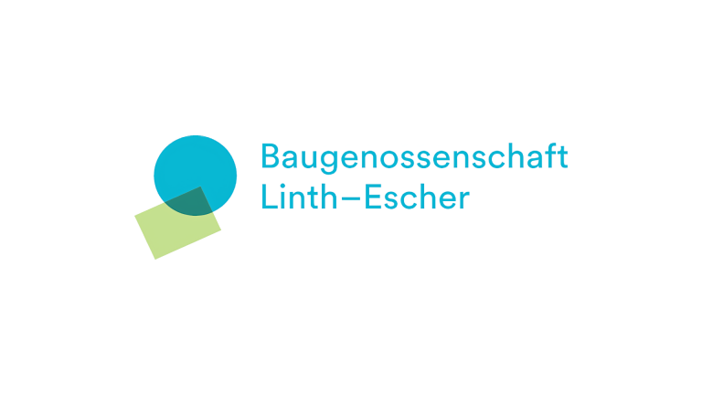 BG Linth-Escher Logo mit einem blaugrünen Kreis, der ein schräges grünes Rechteck überlappt, begleitet vom Text „BG Linth-Escher“ in Blau auf weißem Hintergrund.