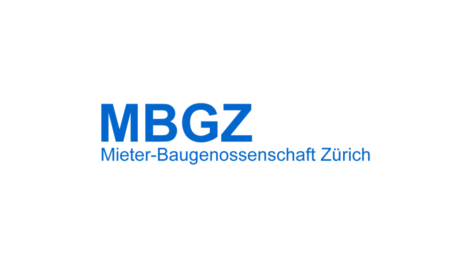 Blaue Initialen MBGZ über dem Schriftzug Mieter-Baugenossenschaft Zürich in blauer Schrift auf weissem Grund, stellvertretend für eine Zürcher Wohnbaugenossenschaft. Automatisch gespeicherter Entwurf.