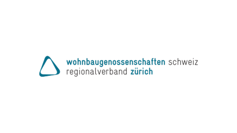 WBG-ZH Logo mit blau umrandetem Dreieck, gefolgt vom Text „wohnbaugenossenschaften schweiz regionalverband zürich“ in Kleinbuchstaben, wobei „zürich“ blau hervorgehoben ist.